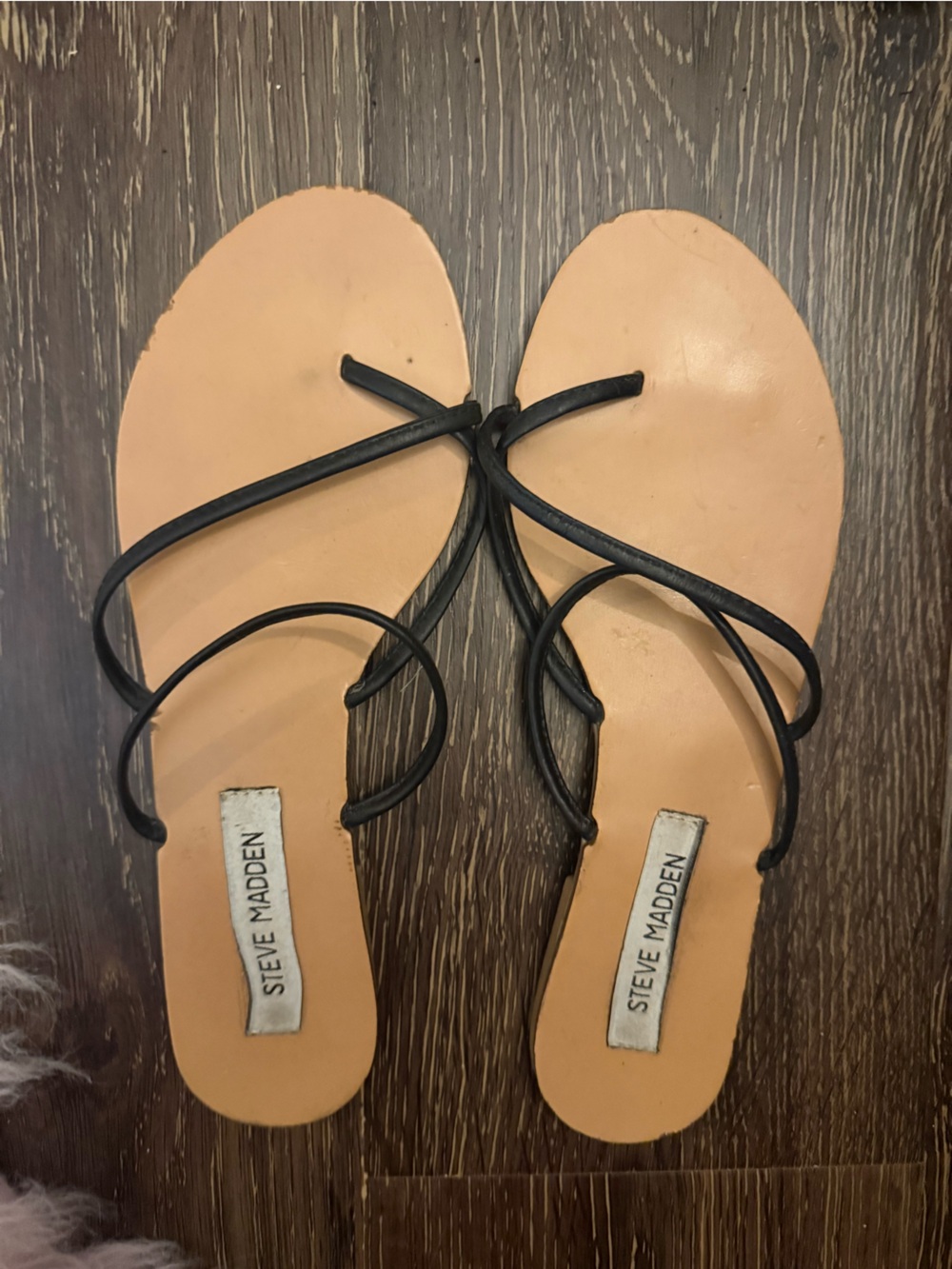 Steve Madden Black Strappy Nude Footbed Sandals